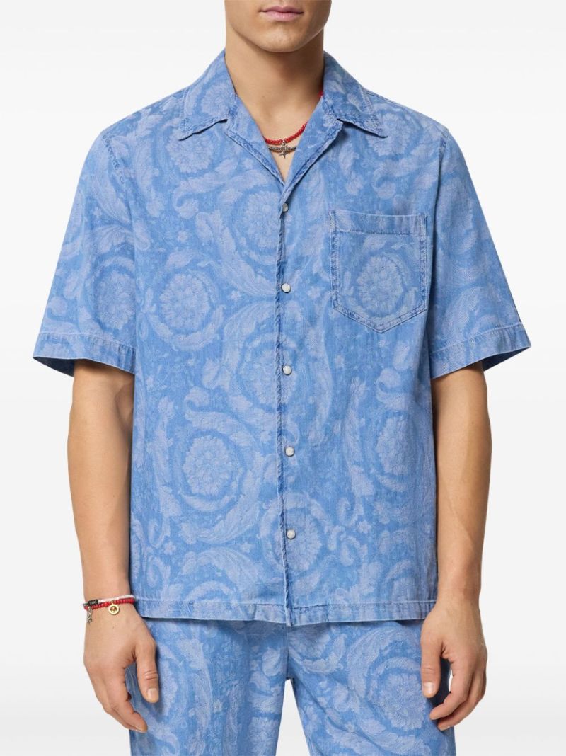 Blue Barocco-print Cotton Shirt