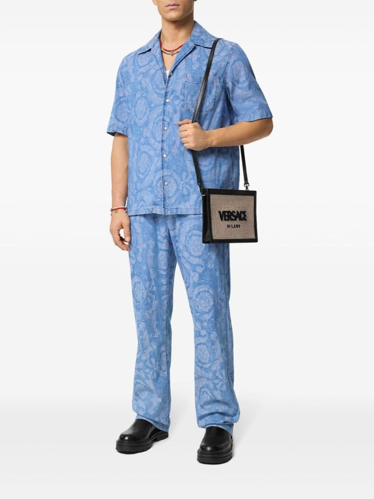 Blue Barocco-print Cotton Shirt