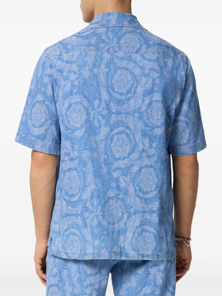 Blue Barocco-print Cotton Shirt
