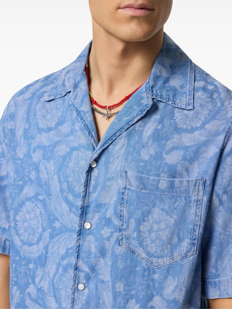 Blue Barocco-print Cotton Shirt