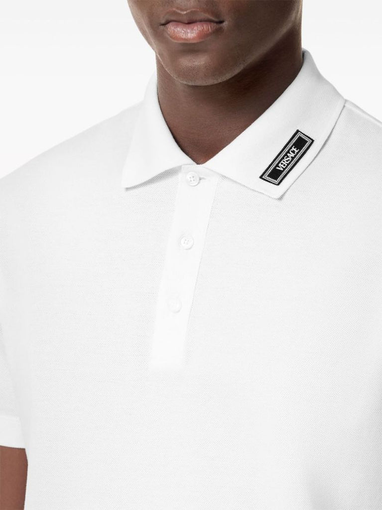 White '90s Vintage Logo Cotton Polo Shirt