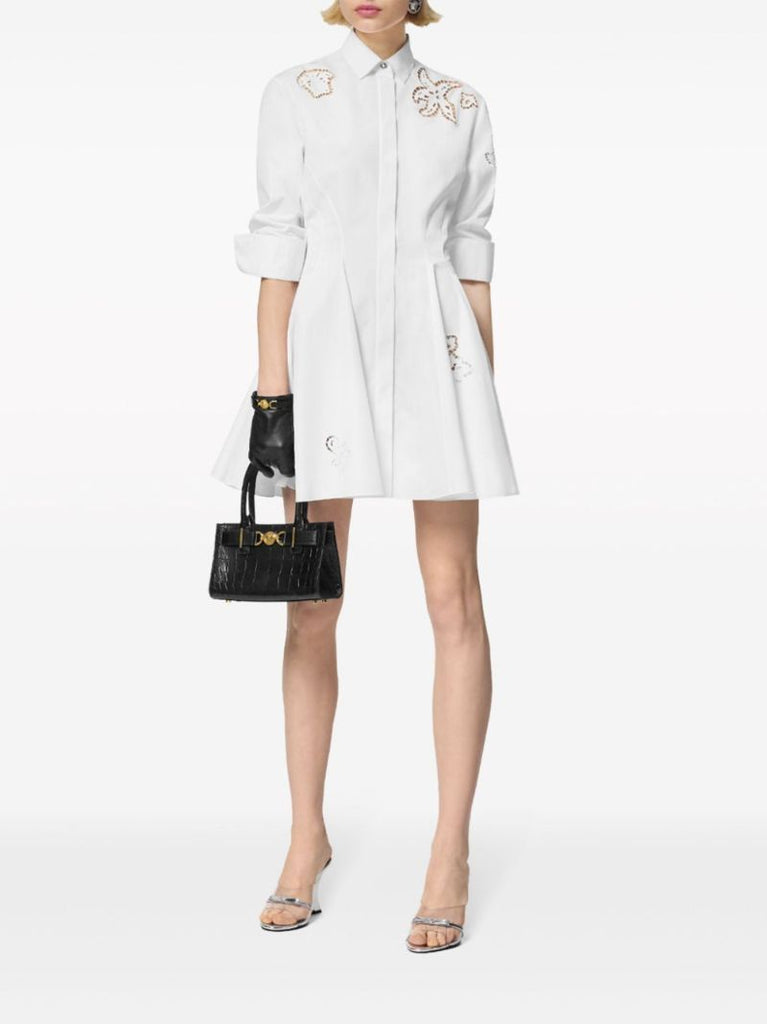 White Sangallo-embroidered Cotton Shirt Dress