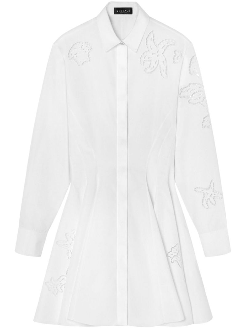 White Sangallo-embroidered Cotton Shirt Dress