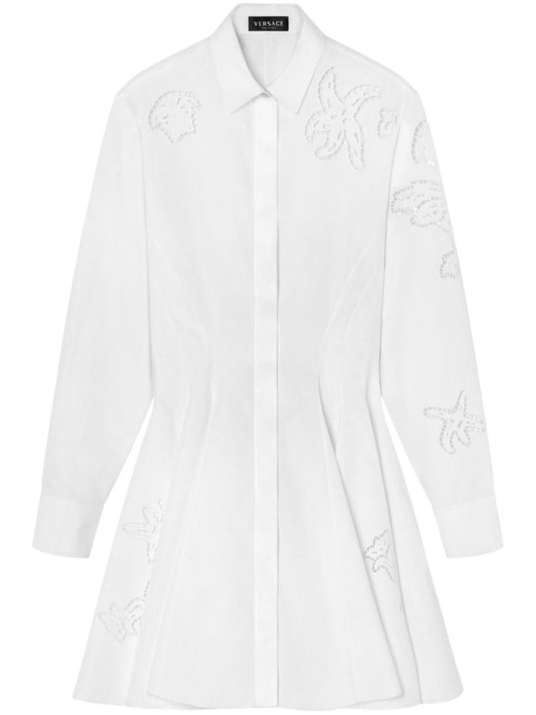 White Sangallo-embroidered Cotton Shirt Dress