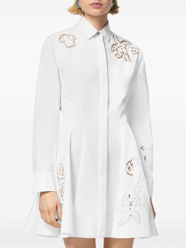 White Sangallo-embroidered Cotton Shirt Dress