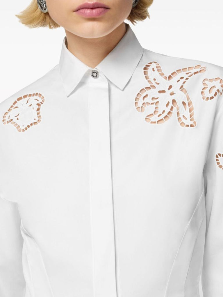 White Sangallo-embroidered Cotton Shirt Dress