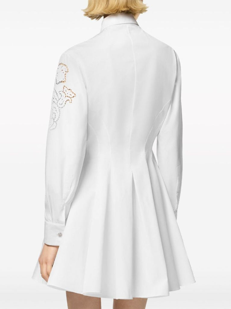 White Sangallo-embroidered Cotton Shirt Dress