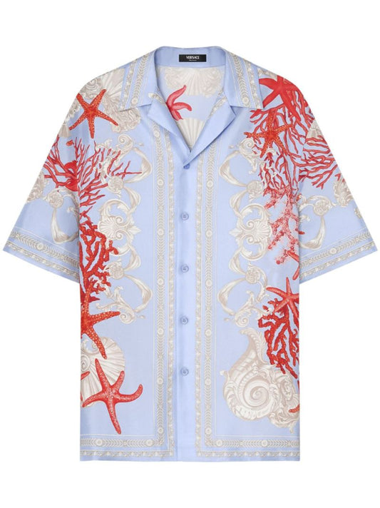 Blue Barocco Sea-print Silk Shirt