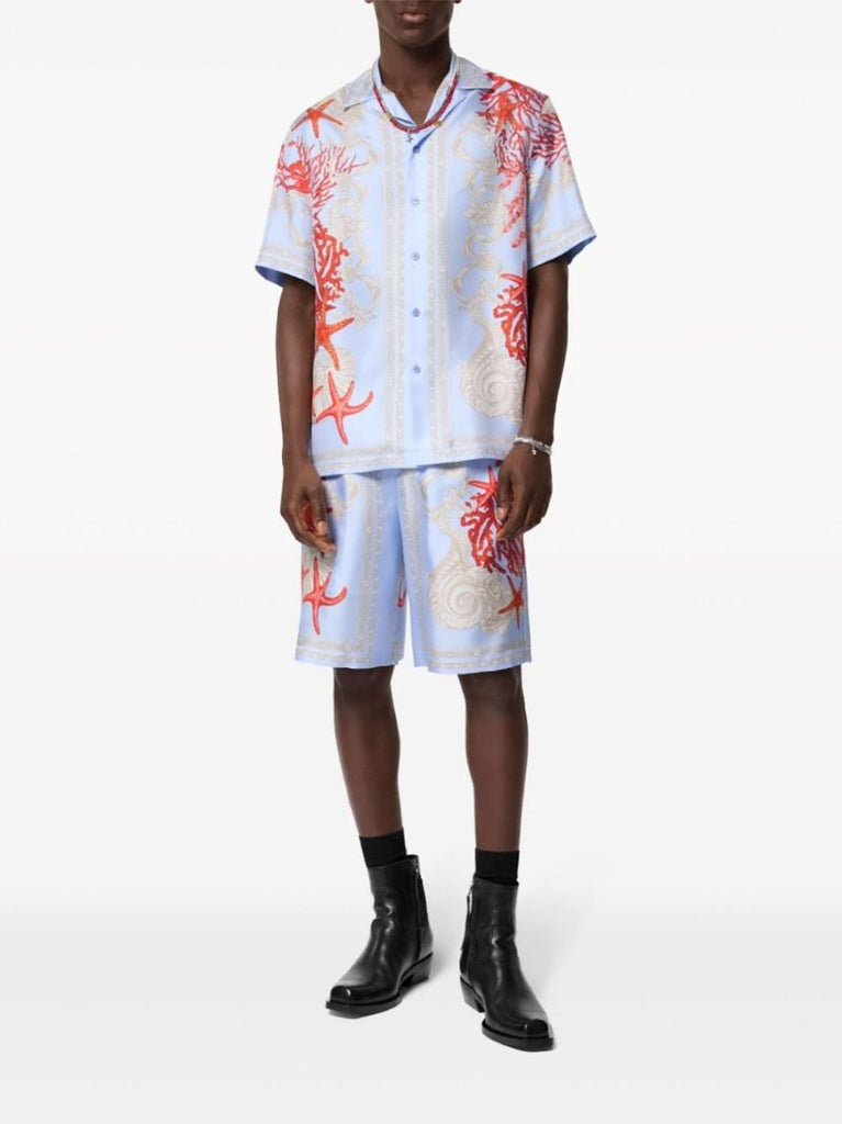 Blue Barocco Sea-print Silk Shirt