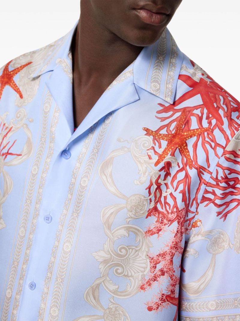 Blue Barocco Sea-print Silk Shirt