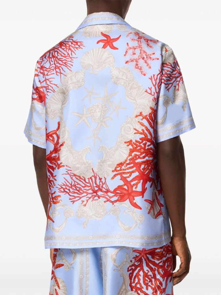 Blue Barocco Sea-print Silk Shirt