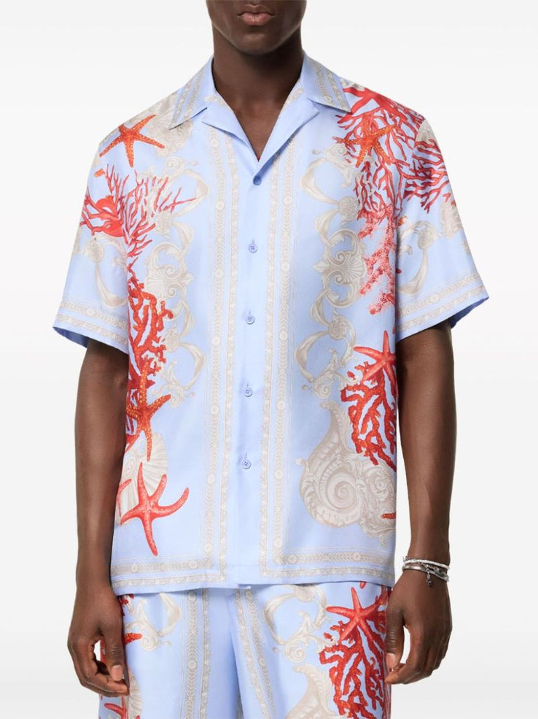 Blue Barocco Sea-print Silk Shirt