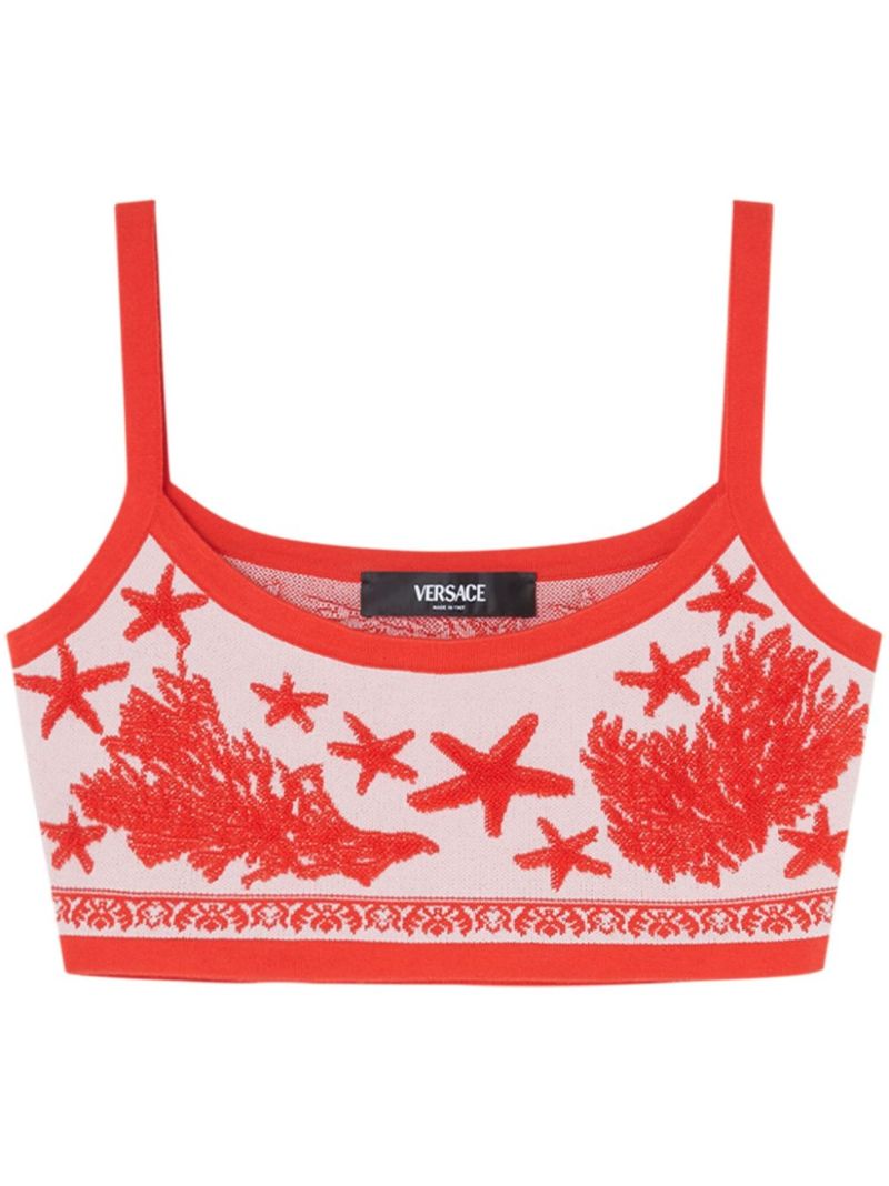 Red Barocco Sea Cropped Knit Top