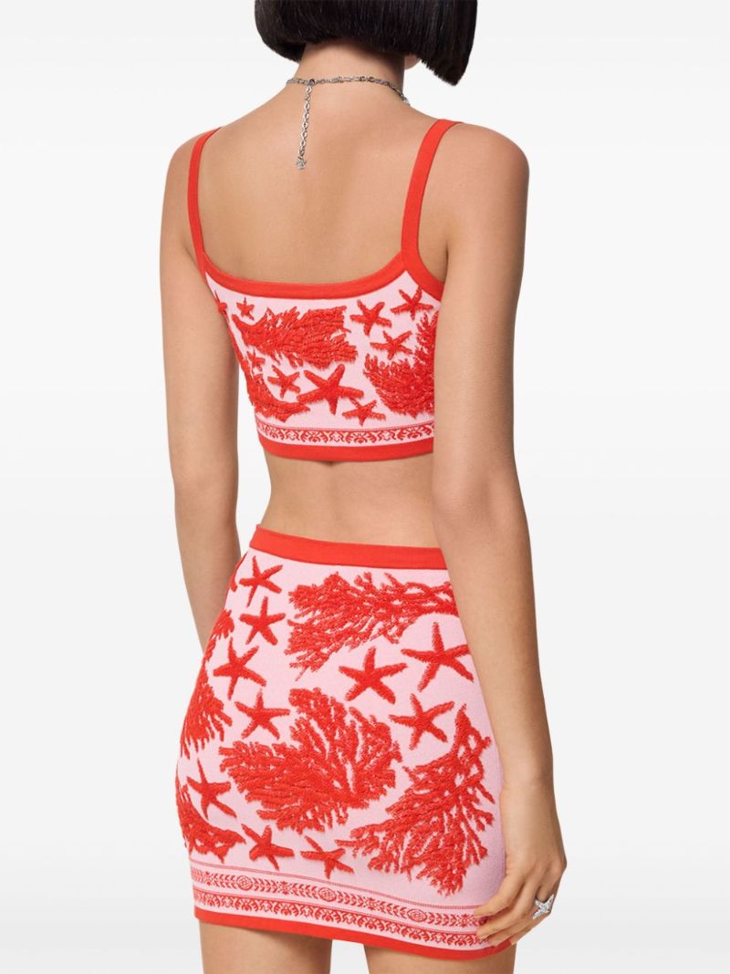 Red Barocco Sea Cropped Knit Top