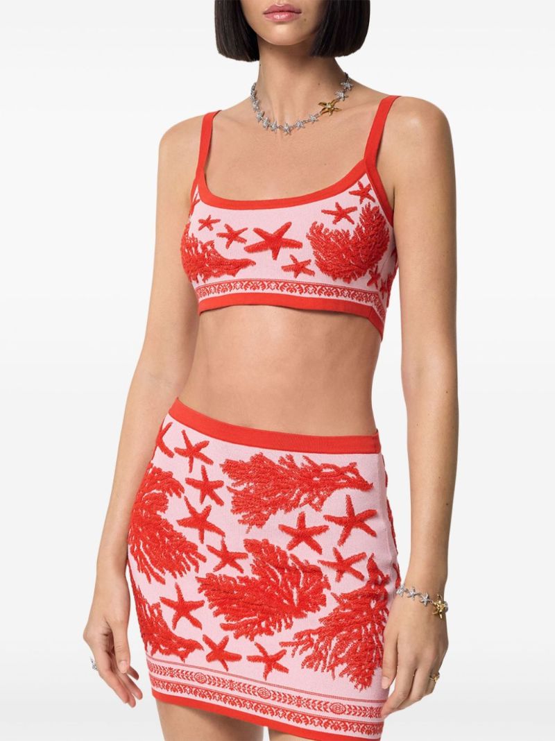 Red Barocco Sea Cropped Knit Top