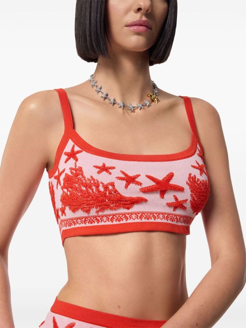 Red Barocco Sea Cropped Knit Top