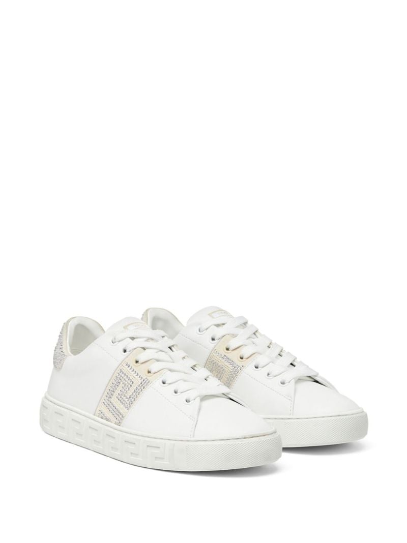 White Crystal Greca Leather Sneakers