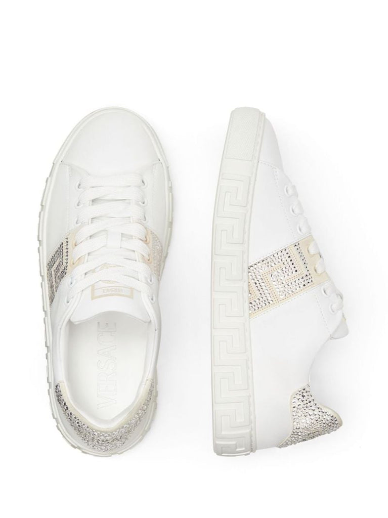 White Crystal Greca Leather Sneakers