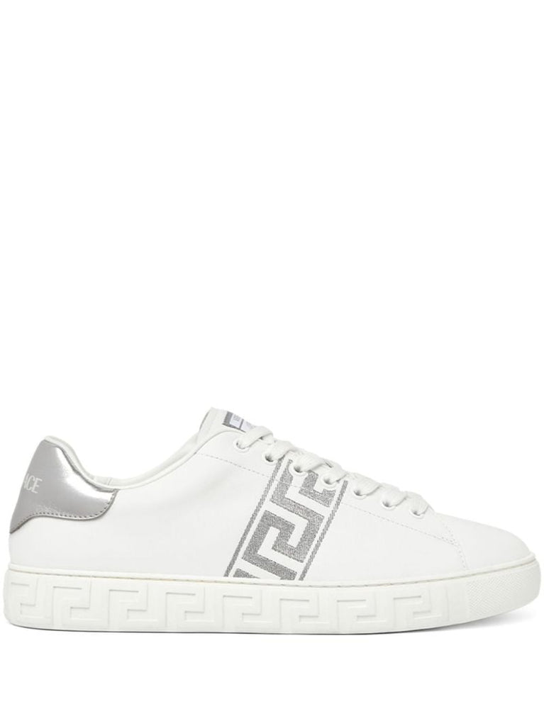 White Greca-embroidered Low-top Sneakers