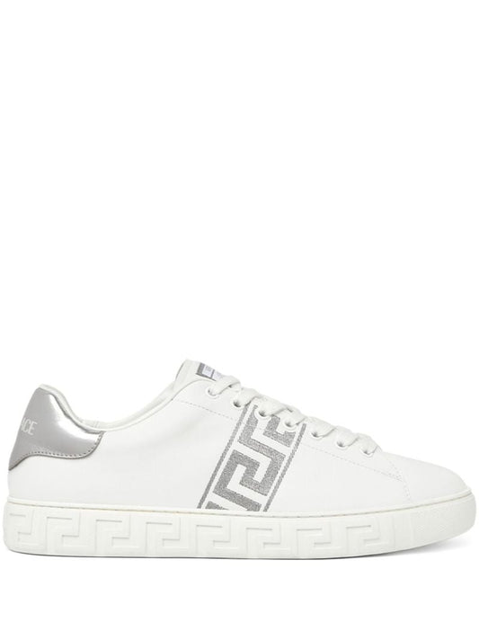 White Greca-embroidered Low-top Sneakers