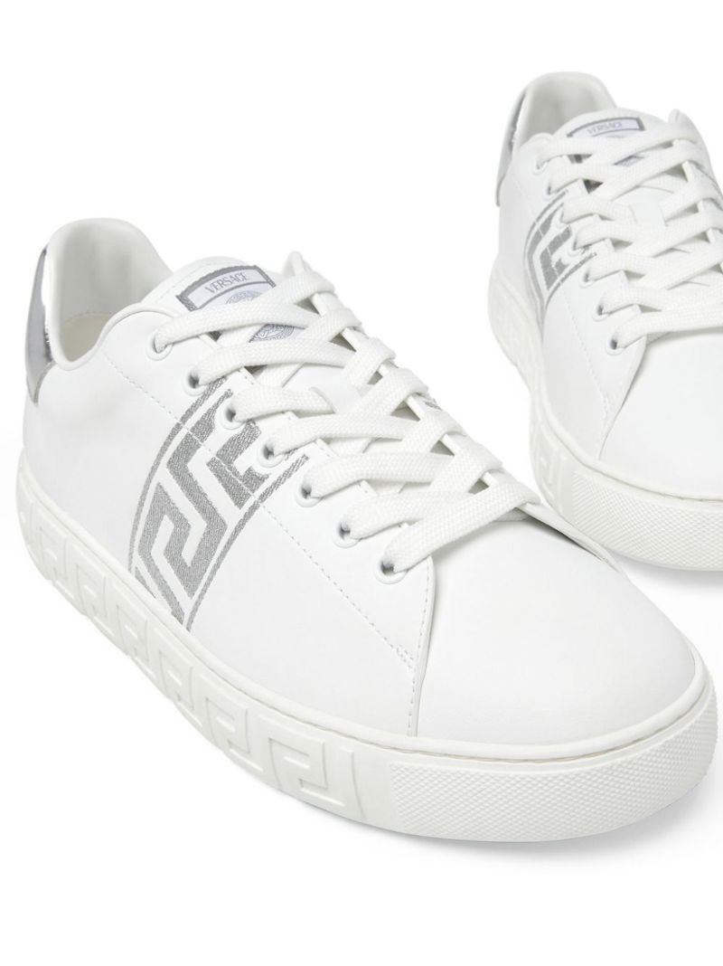 White Greca-embroidered Low-top Sneakers
