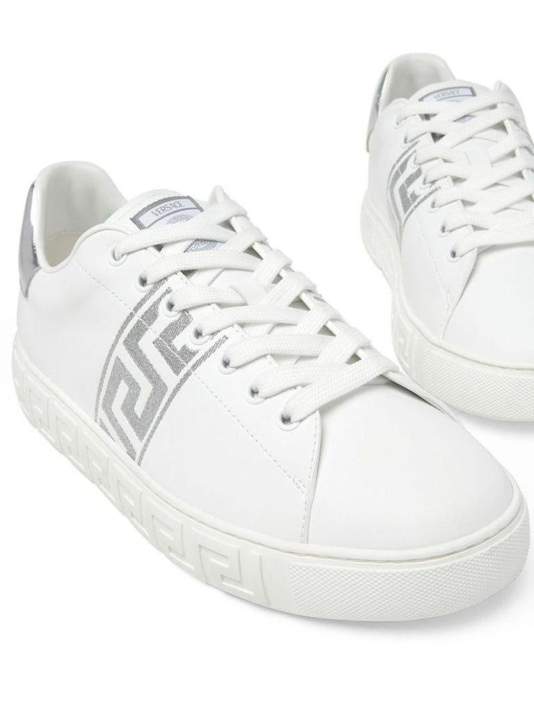White Greca-embroidered Low-top Sneakers