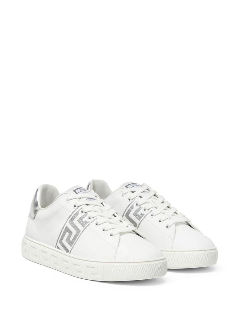 White Greca-embroidered Low-top Sneakers