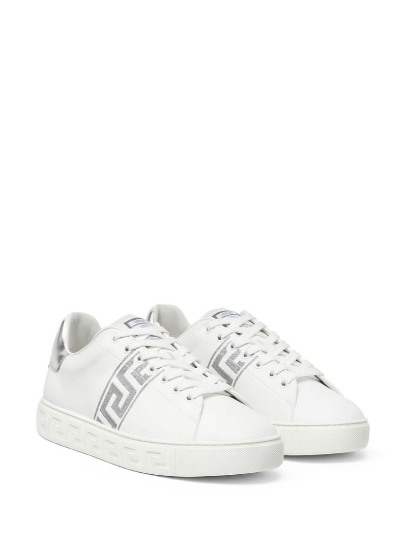 White Greca-embroidered Low-top Sneakers