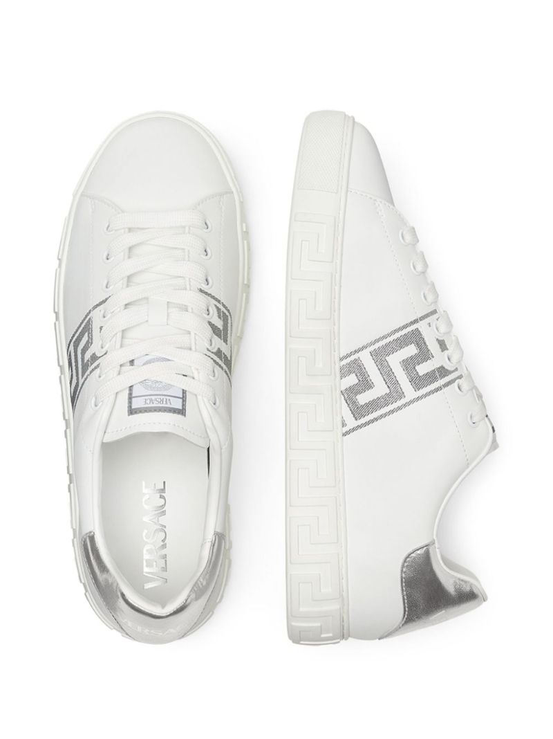 White Greca-embroidered Low-top Sneakers