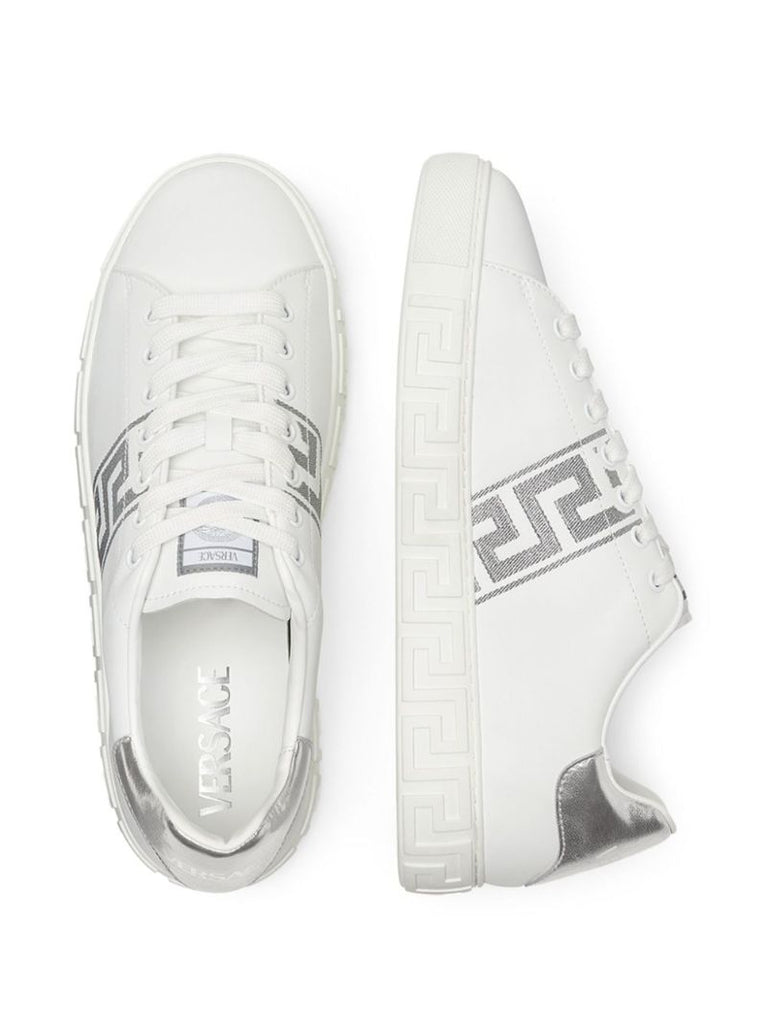 White Greca-embroidered Low-top Sneakers