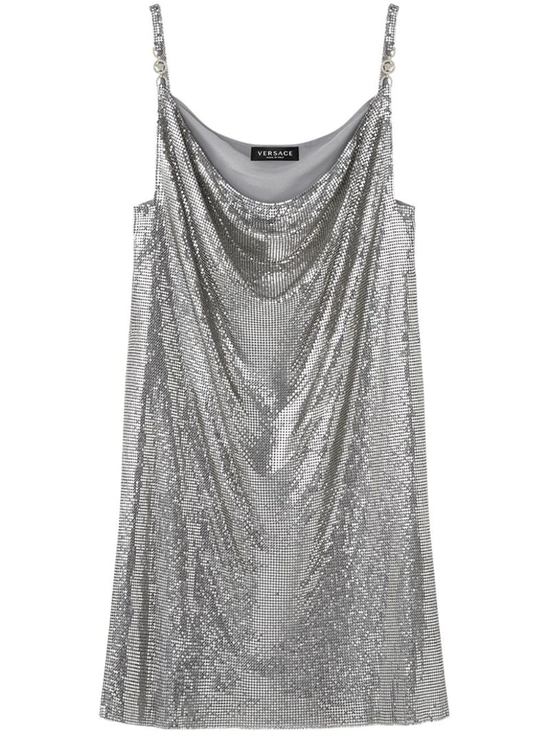 Silver-tone Metal Mesh Slip Mini Dress