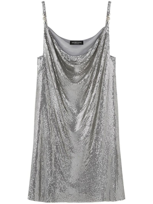 Silver-tone Metal Mesh Slip Mini Dress