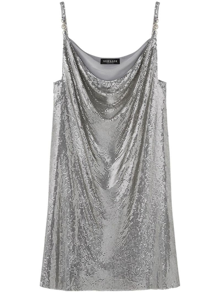 Silver-tone Metal Mesh Slip Mini Dress