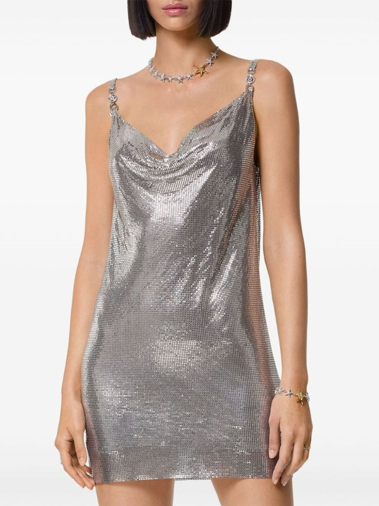 Silver-tone Metal Mesh Slip Mini Dress