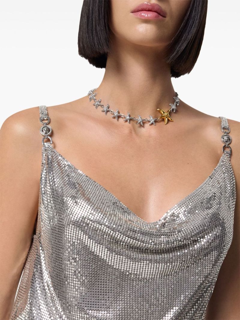 Silver-tone Metal Mesh Slip Mini Dress