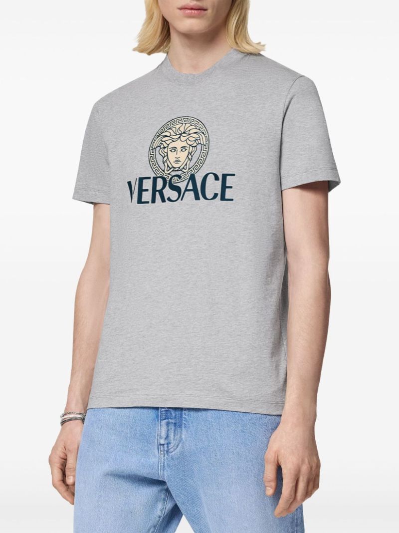Grey Medusa Logo Cotton T-shirt