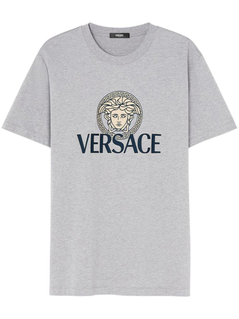 Grey Medusa Logo Cotton T-shirt