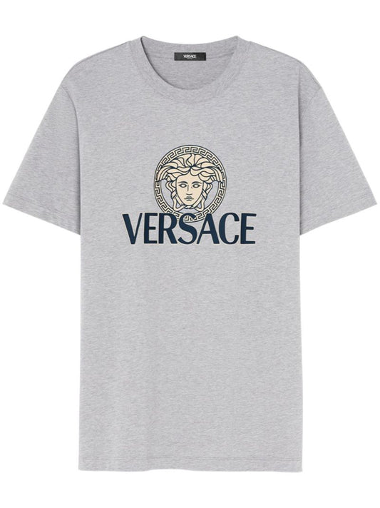 Grey Medusa Logo Cotton T-shirt