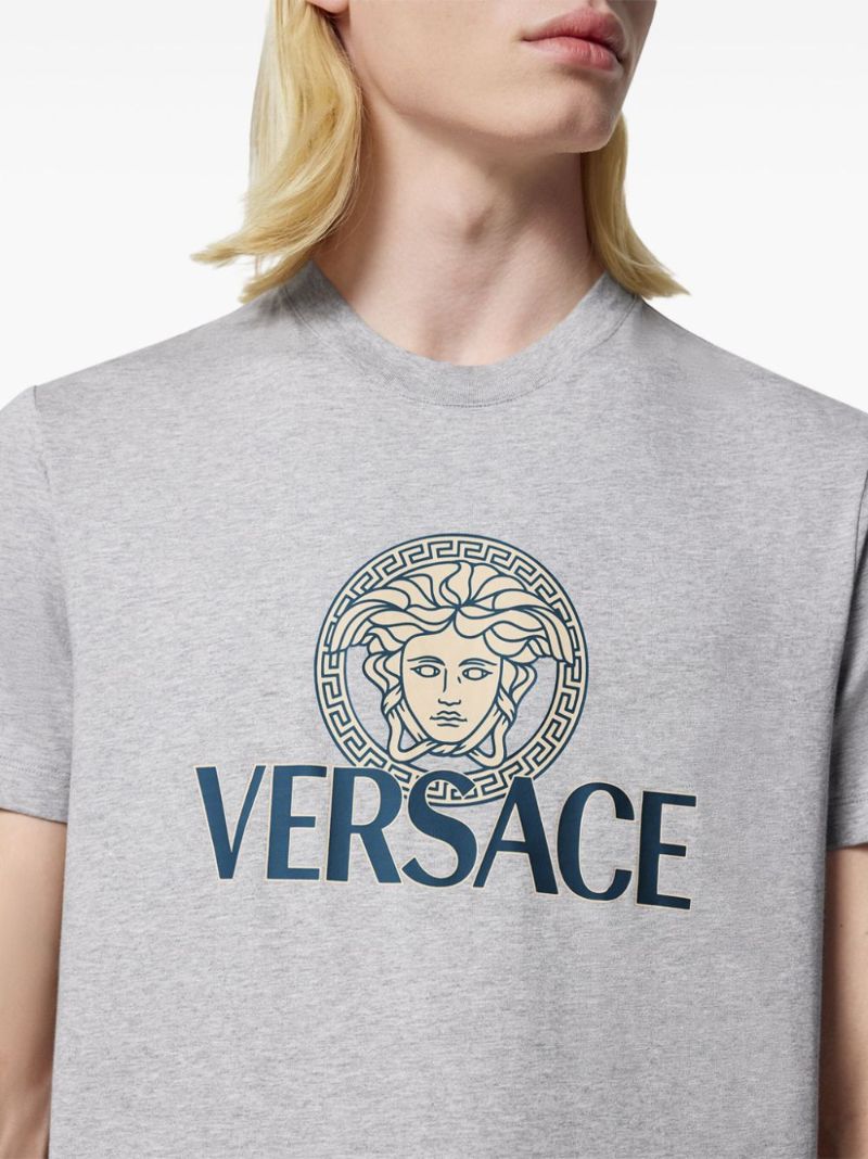 Grey Medusa Logo Cotton T-shirt