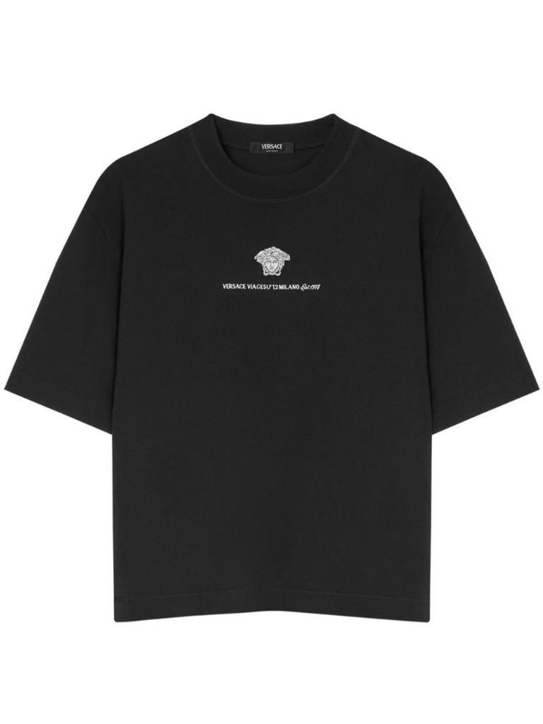Black Medusa Milano-embroidered Cotton T-shirt