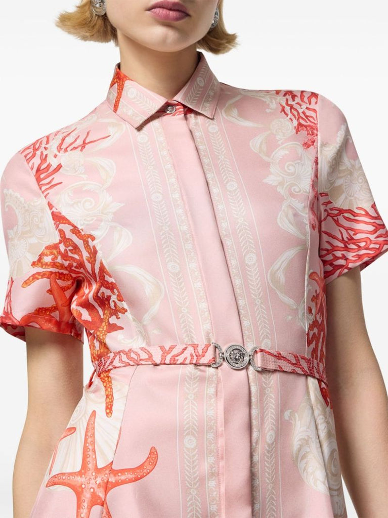Pink Barocco Sea-print Silk Mini Dress