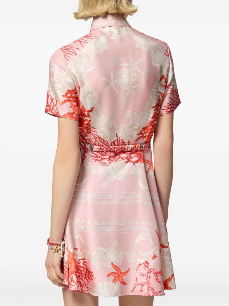 Pink Barocco Sea-print Silk Mini Dress