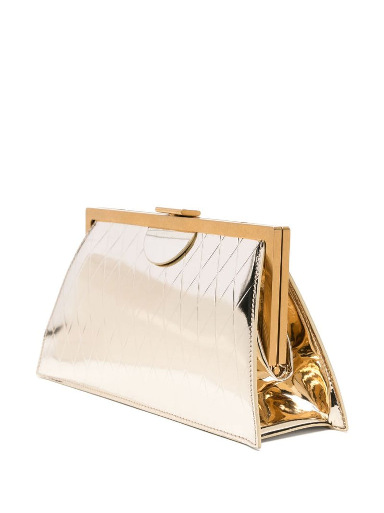Gold-tone Diamond-quilted Leather Clutch Bag