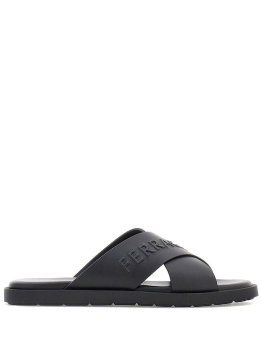 Black Logo Crossover Leather Slides