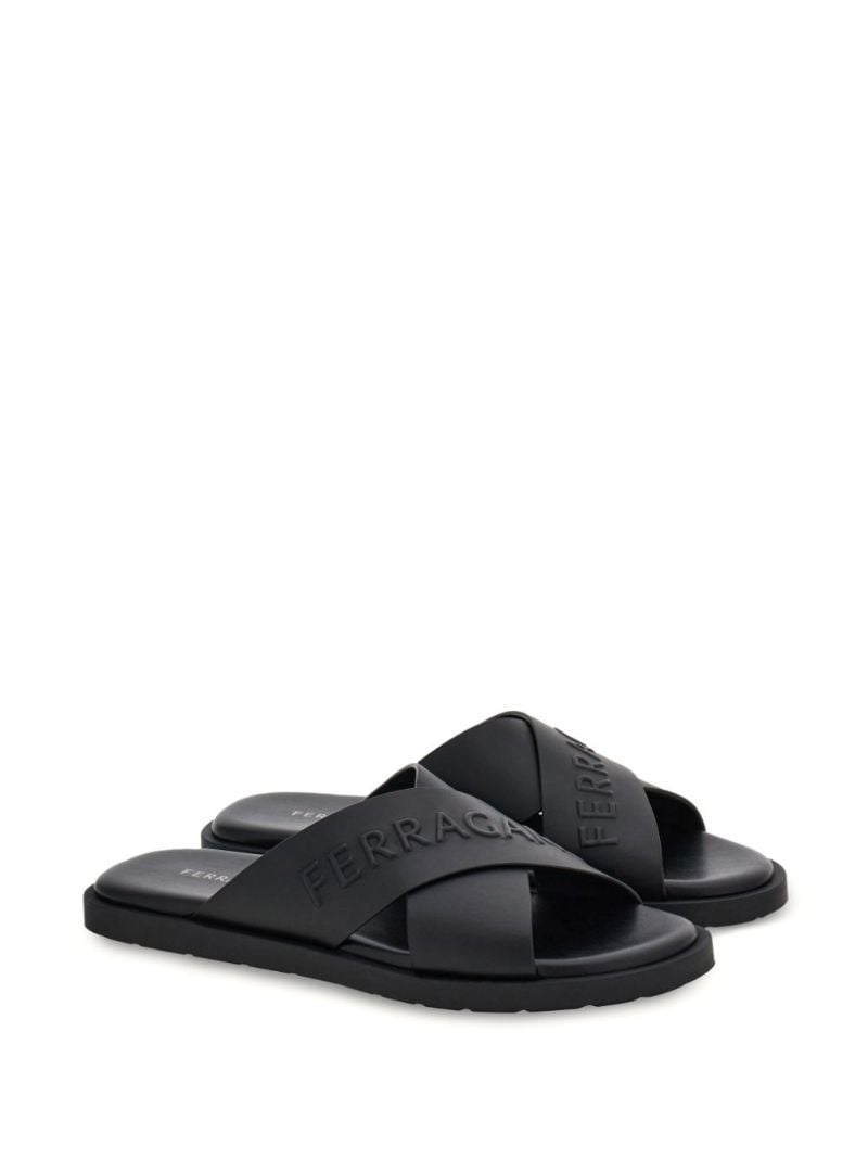 Black Logo Crossover Leather Slides