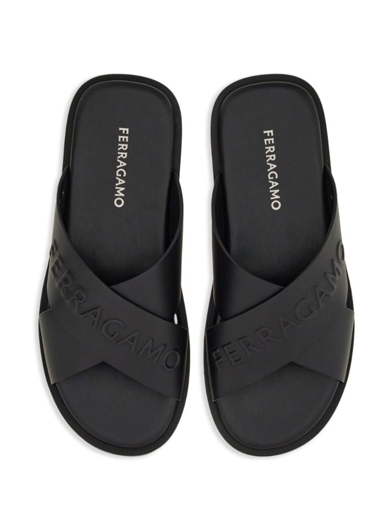 Black Logo Crossover Leather Slides