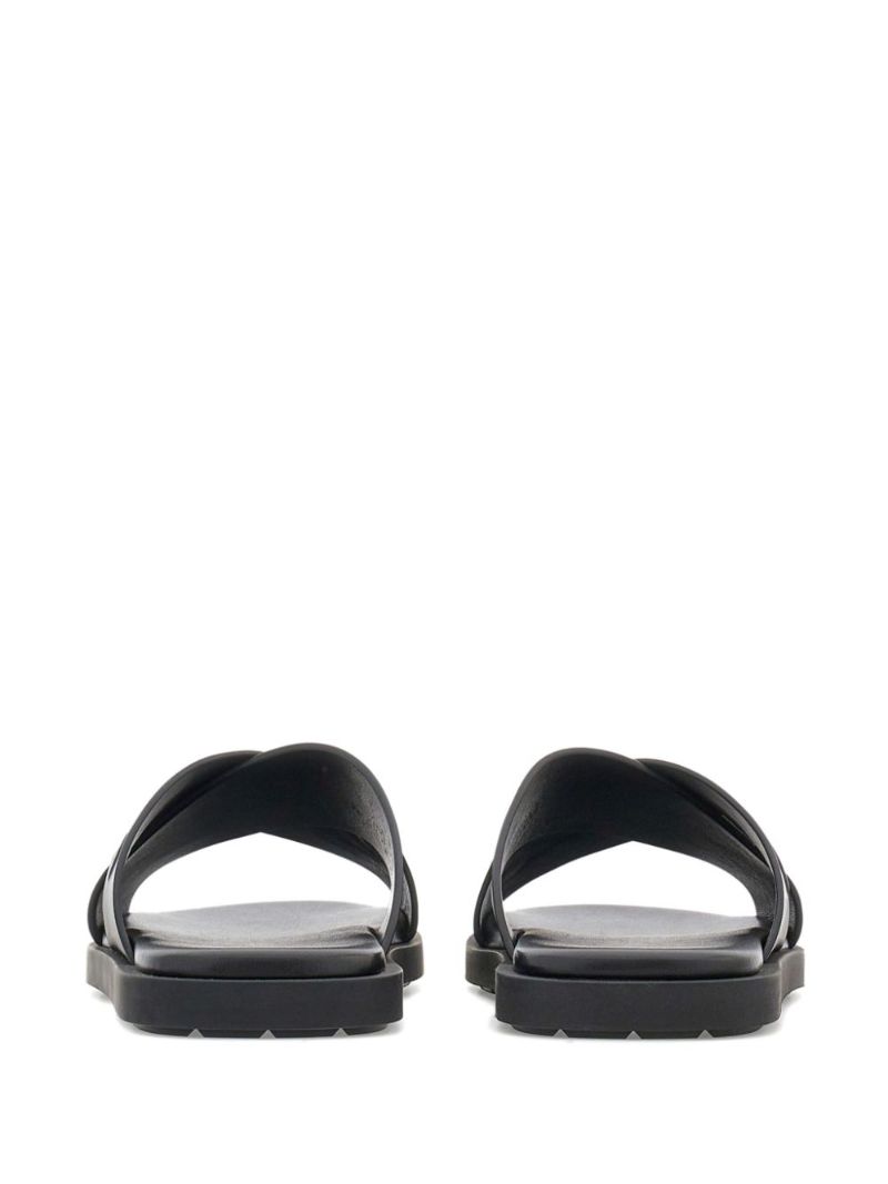 Black Logo Crossover Leather Slides