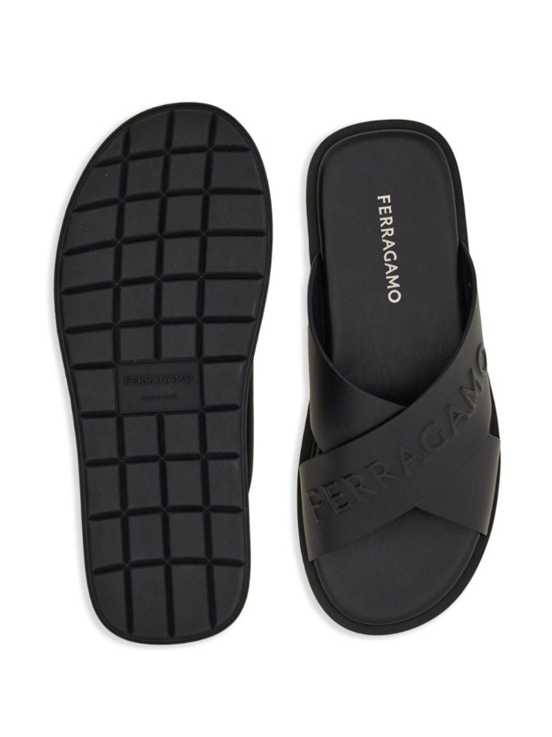 Black Logo Crossover Leather Slides