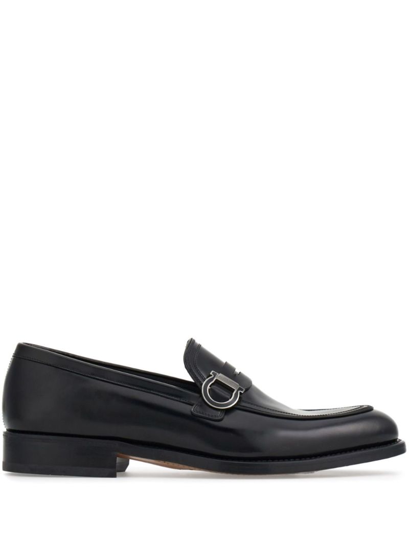 Black Gancini Leather Loafers
