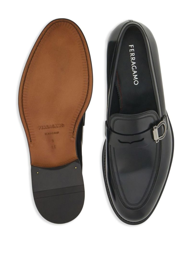 Black Gancini Leather Loafers
